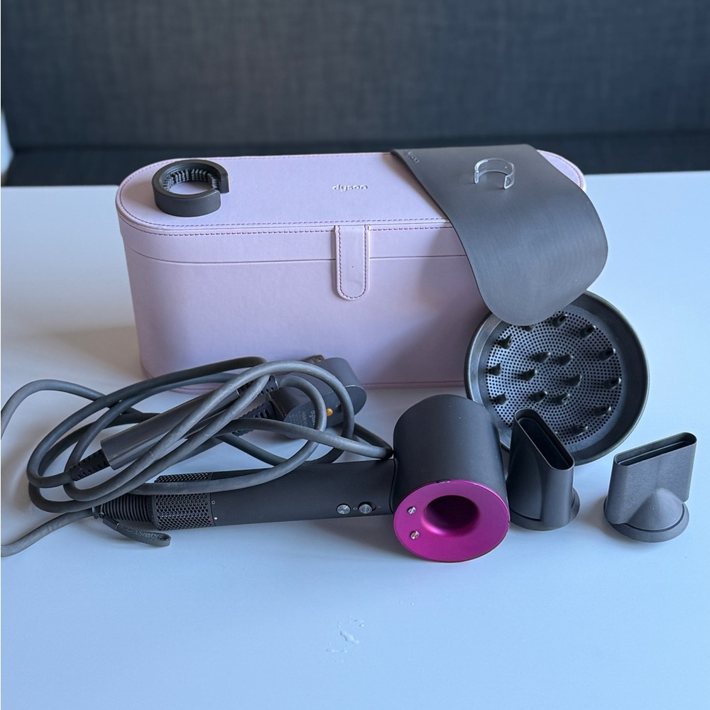Original Dyson Supersonic Hair Dryer in Iron/Fuchsia with  Pale Rose Case